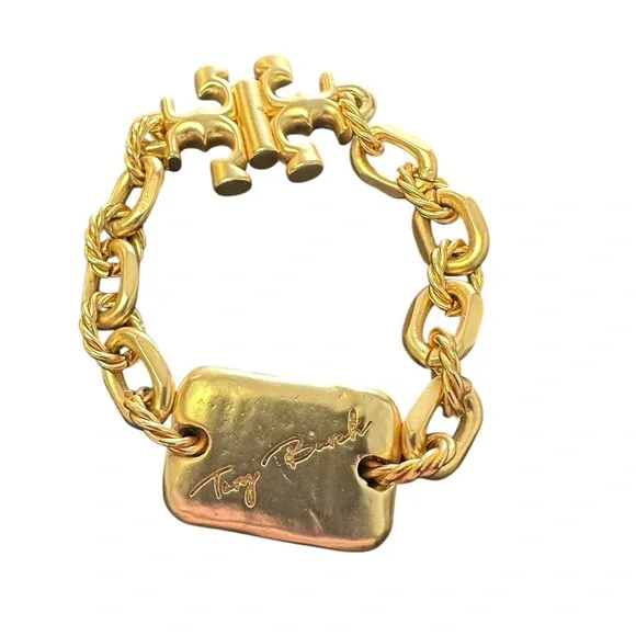 TORY BURCH • Gold Torsade Engraved Logo Bracelet NWOT - Picture 3 of 7